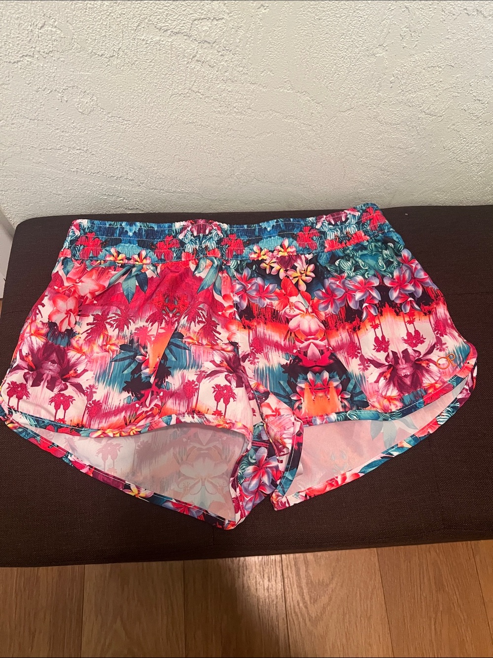 #2474**Women's Tropical Print Elastic Waist Shorts - Pink Multi - Picture 1 of 15